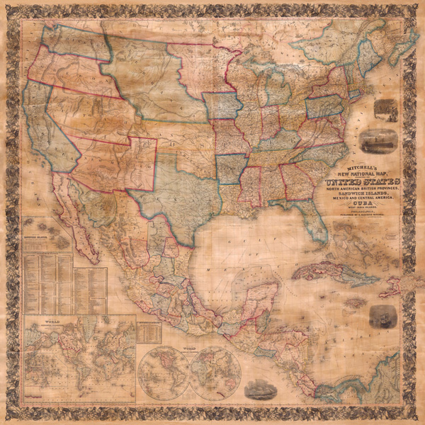 Anonymous, Map of the United States and North America, 1856