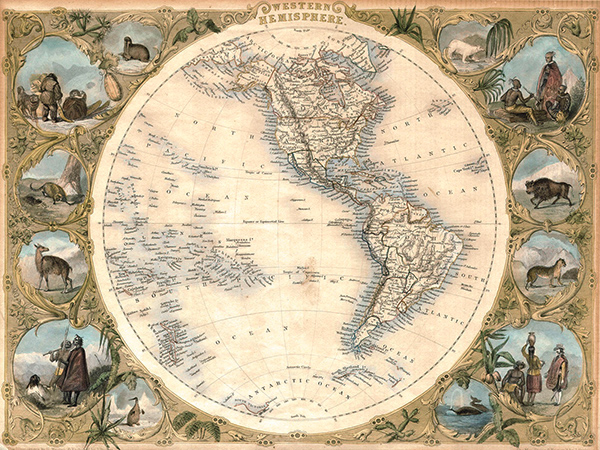 John Tallis, Map of the Western Hemisphere, 1850