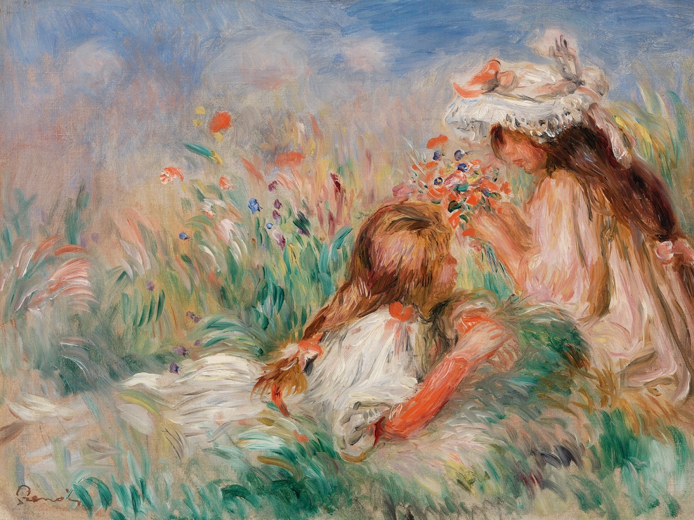 Pierre-Auguste Renoir, Girls in the Grass Arranging a Bouquet