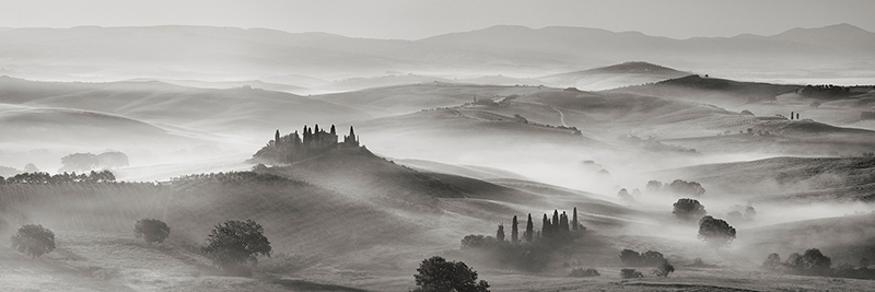 Frank Krahmer, Val d'Orcia panorama, Siena, Tuscany (BW)